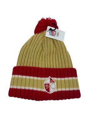 NFL Team Apparel San Francisco 49ers Knit Beanie With Pom OSFA Red & Gold